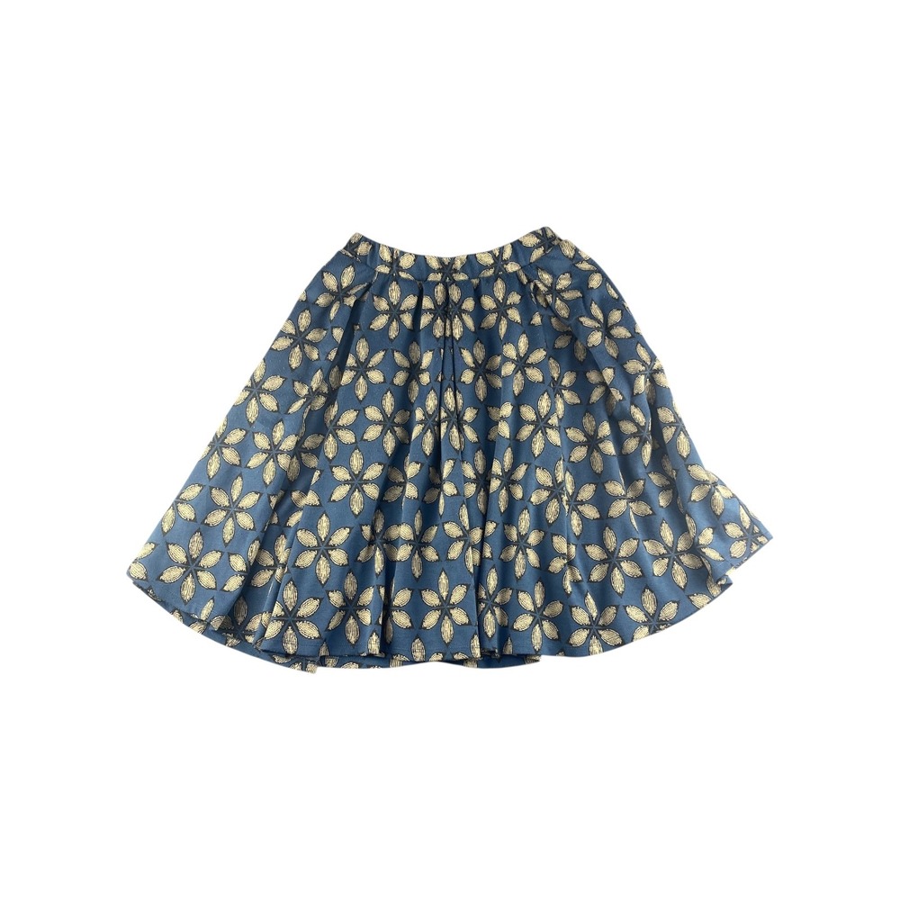 LuLaRoe XS Blue‎ Gold Floral Print Pleated Skirt